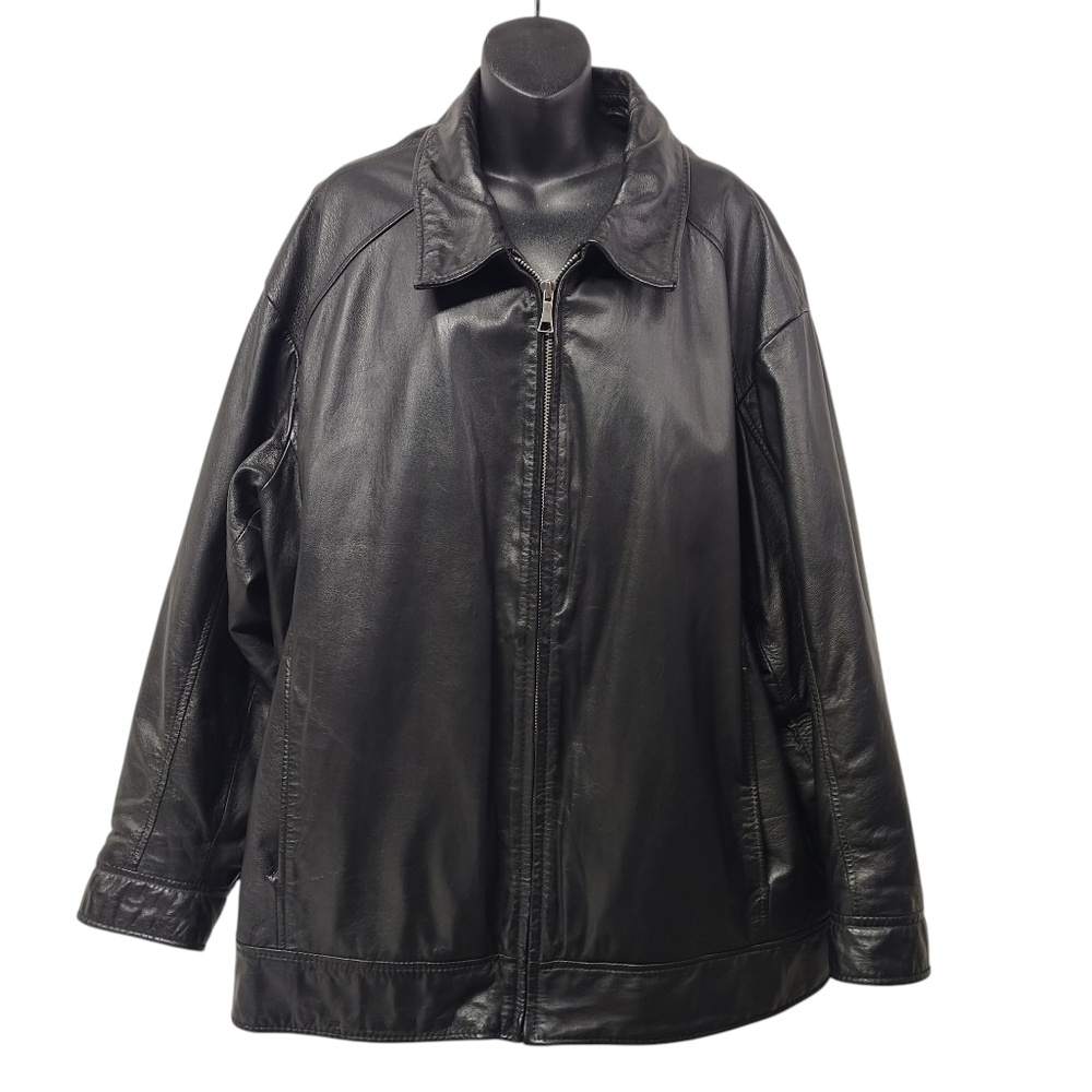 LW Men's Genuine Leather Jacket Motorcycle Black Full Zipper Pocket Size 2XLT